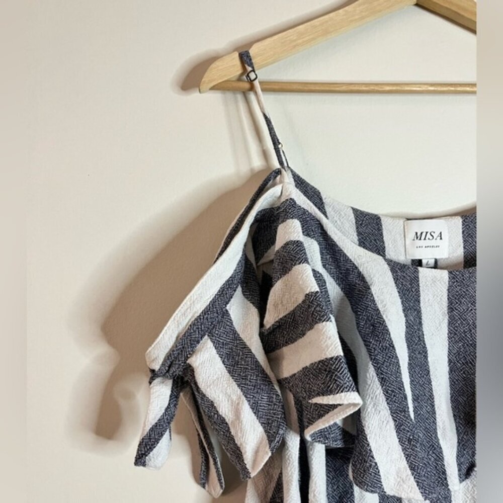 MISA Los Angeles Striped Off-Shoulder Ruffle Mini Dress Size L - Picture 11 of 14